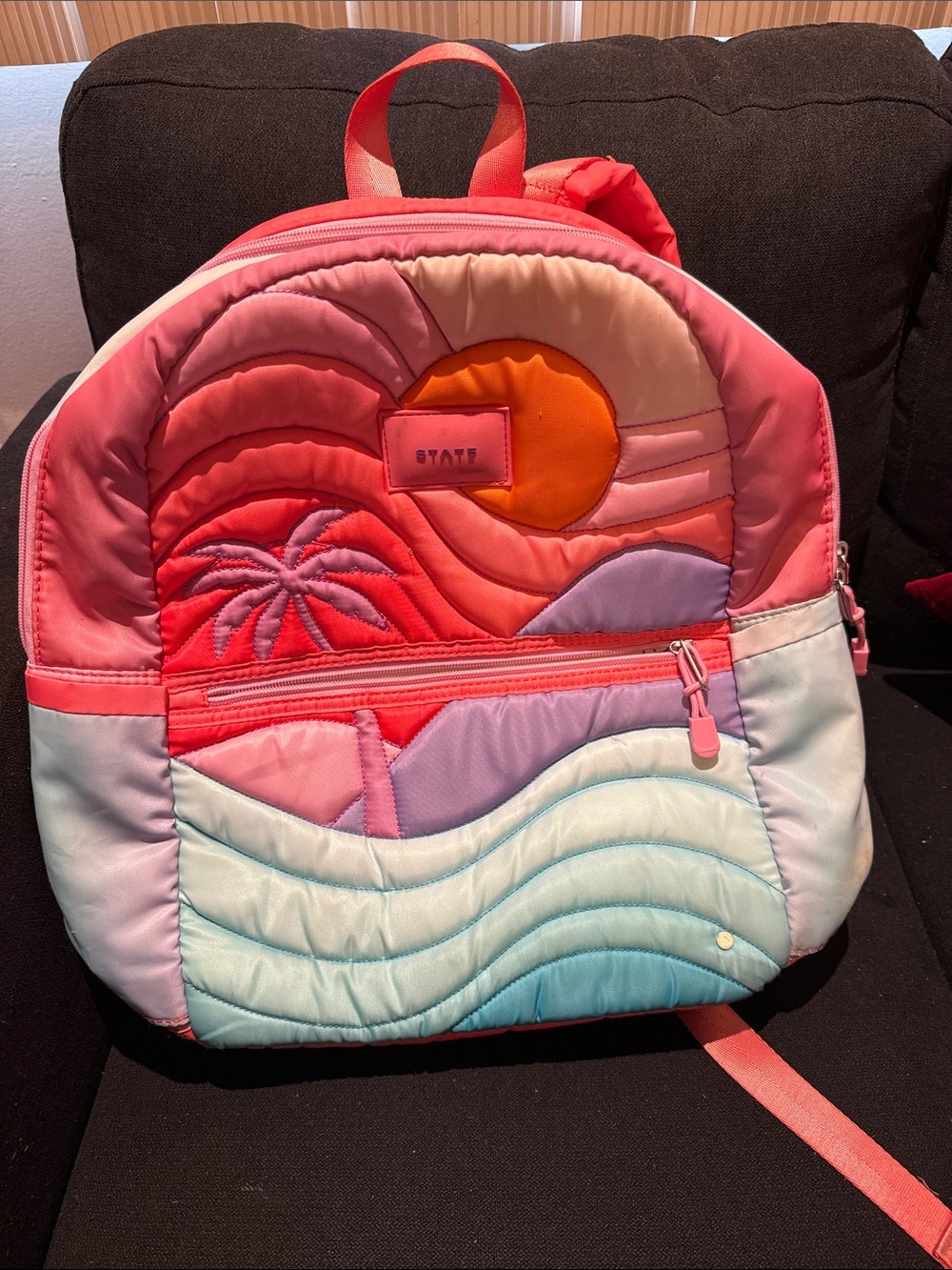 STATE Colorblock Sunset Quilted Backpack - Pink, Orange, Lavender, Aqua